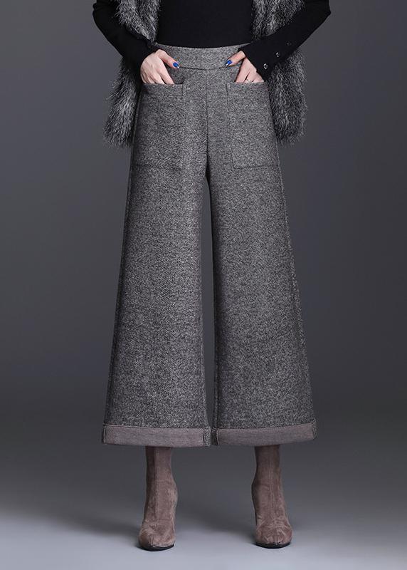 Loose Coffee High Waist Pockets Wool Winter Pants - Omychic