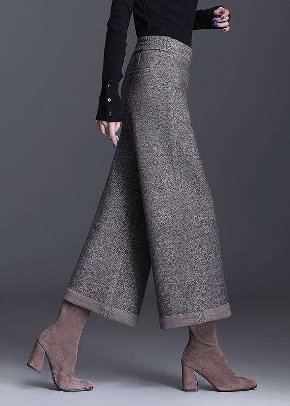 Loose Coffee High Waist Pockets Wool Winter Pants - Omychic