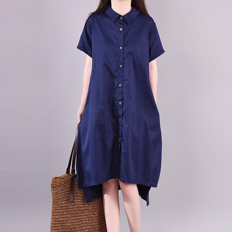 Loose Cotton dresses Organic Summer Casual Elegant Polo Collar Shirt Dress - Omychic