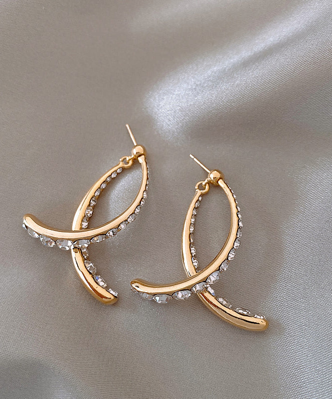 Loose Gold Sterling Silver Overgild Zircon Cross Connection Fish Tail Hoop Earrings
