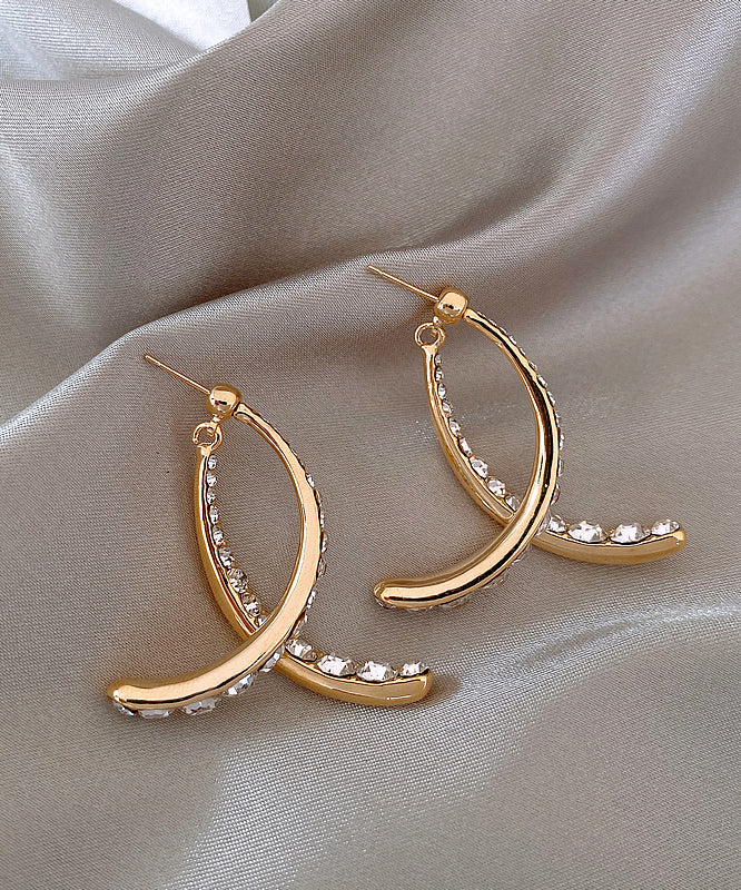 Loose Gold Sterling Silver Overgild Zircon Cross Connection Fish Tail Hoop Earrings