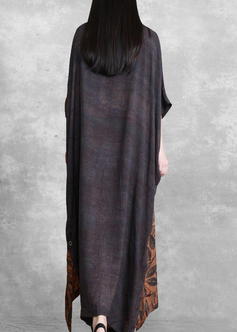Loose Gray Print Silk Dress O Neck Patchwork Summer Dress  ( Limited Stock) - Omychic