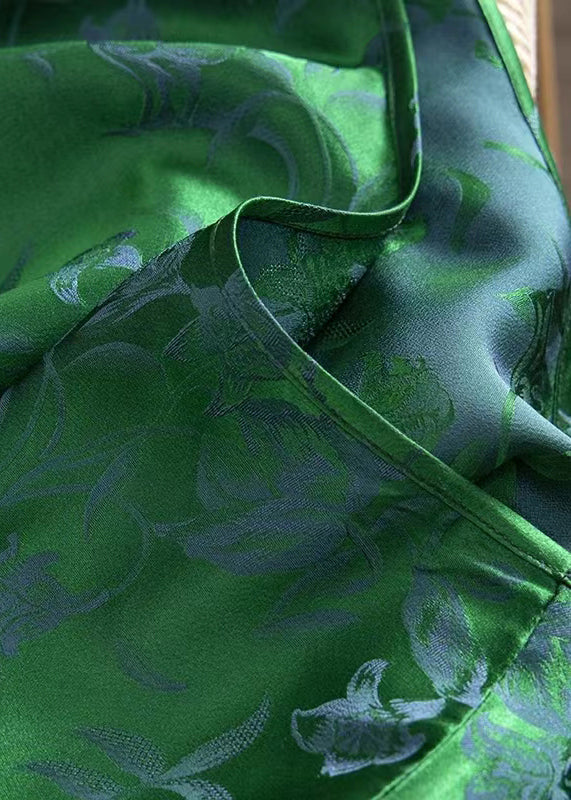 Loose Green O Neck Jacquard Patchwork Silk Dress Half Sleeve