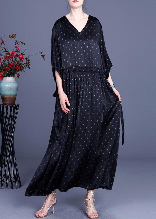 Loose Green Print Tie Waist Summer O-Neck Long Dress - Omychic