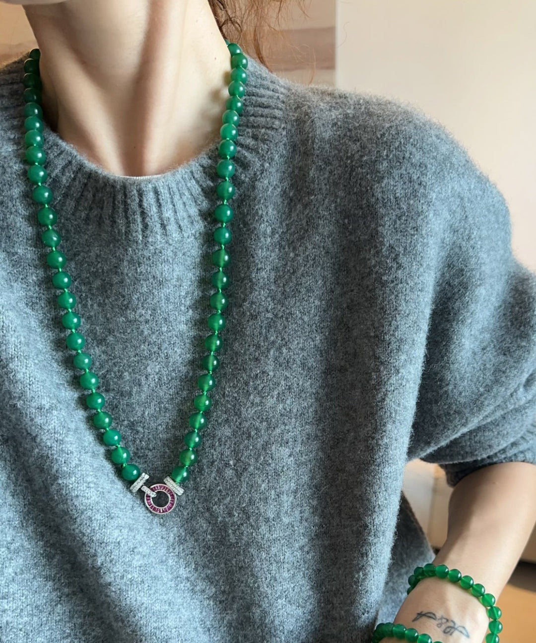 Loose Green Zircon Beading Chalcedony Gratuated Bead Necklace