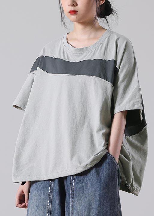 Loose Grey Casual Tops Summer Cotton - Omychic