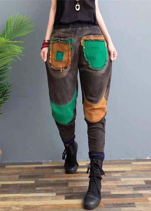 Loose Grey High Waist Patchwork Fall Jeans Pants - Omychic