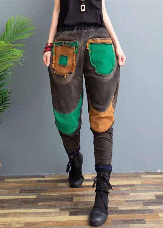 Loose Grey High Waist Patchwork Fall Jeans Pants - Omychic