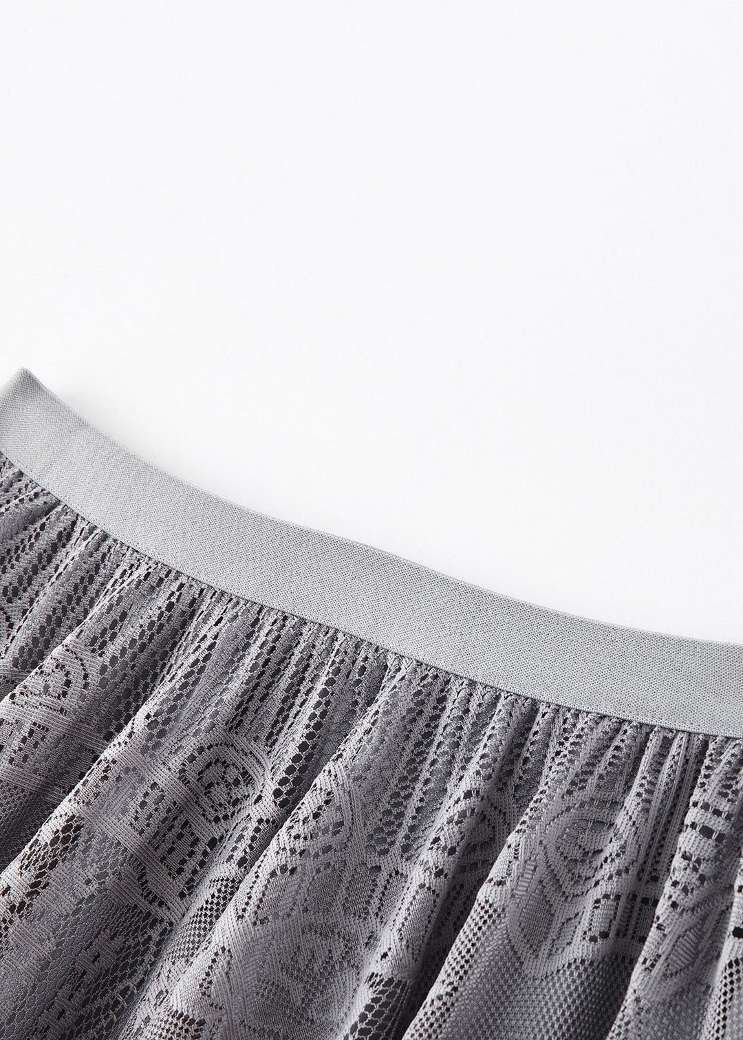 Loose Grey Hollow Out Elastic Waist Lace Skirt Spring