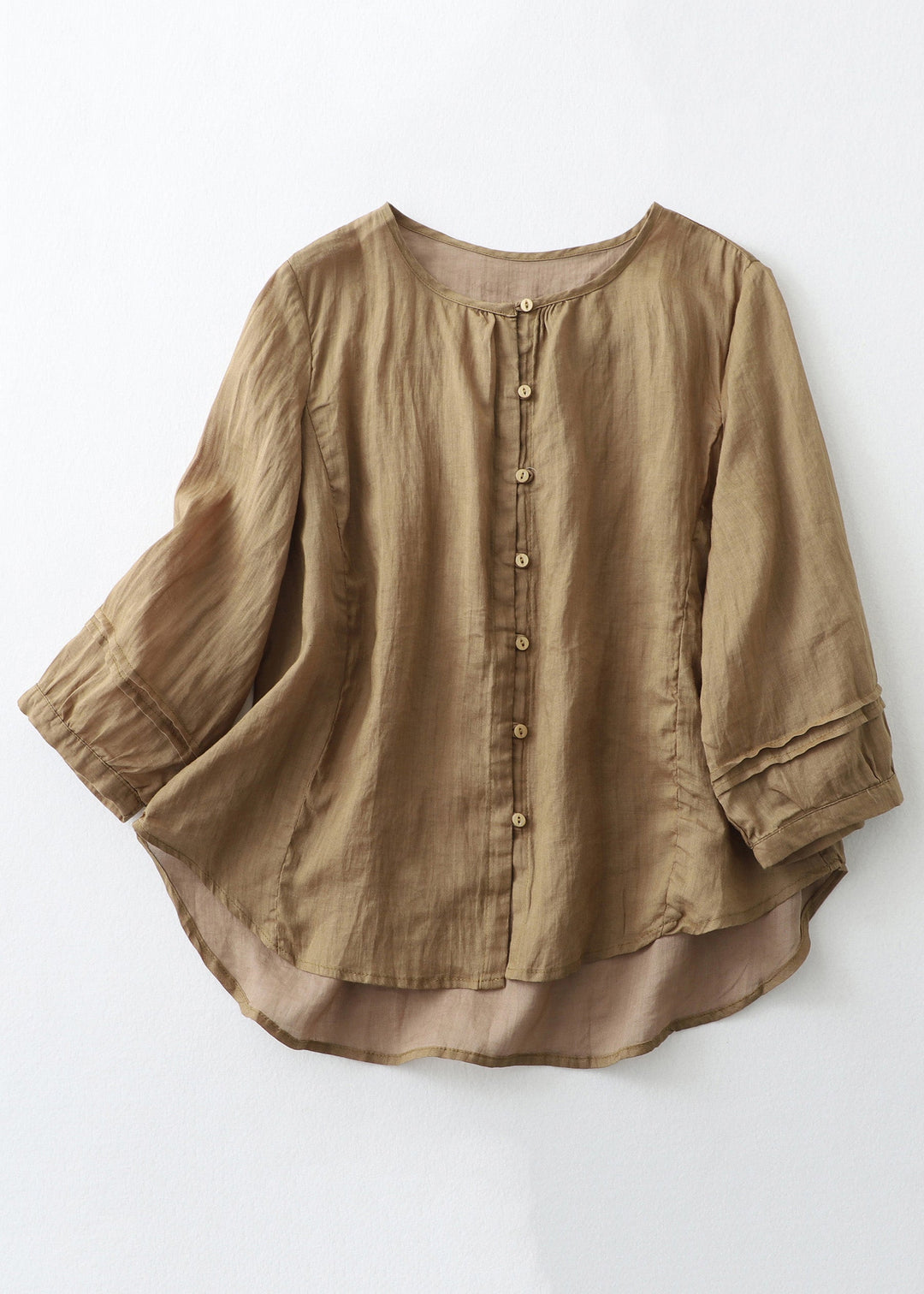 Loose Khaki Button Low High Design Cotton Blouse Spring
