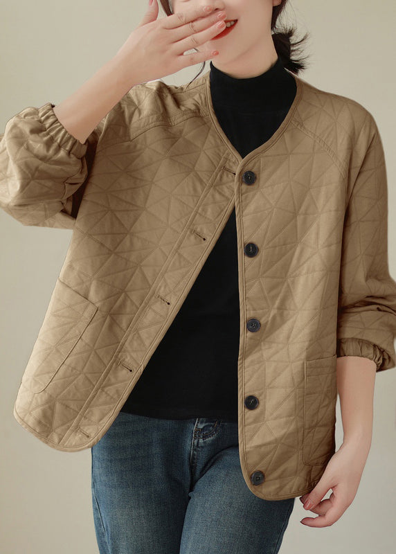 Loose Khaki Button Pockets Thick Coats Long Sleeve