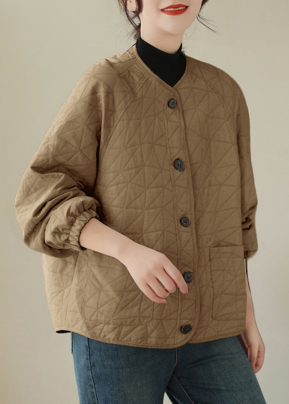 Loose Khaki Button Pockets Thick Coats Long Sleeve