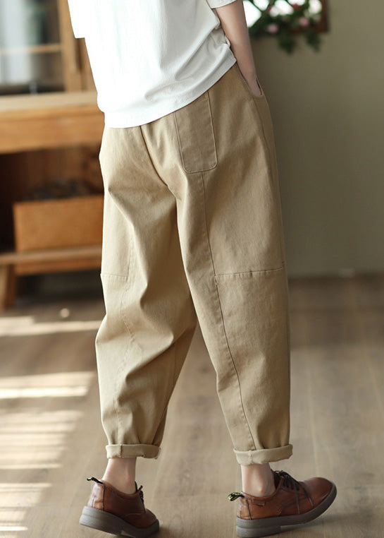 Loose Khaki Pockets High Waist Cotton Crop Pants Pants Spring
