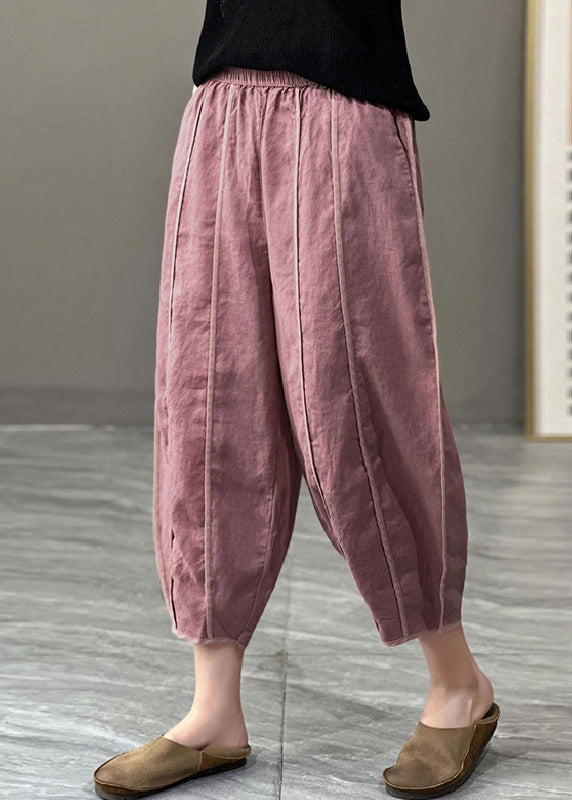 Loose Khaki Pockets High Waist Cotton Crop Pants Summer