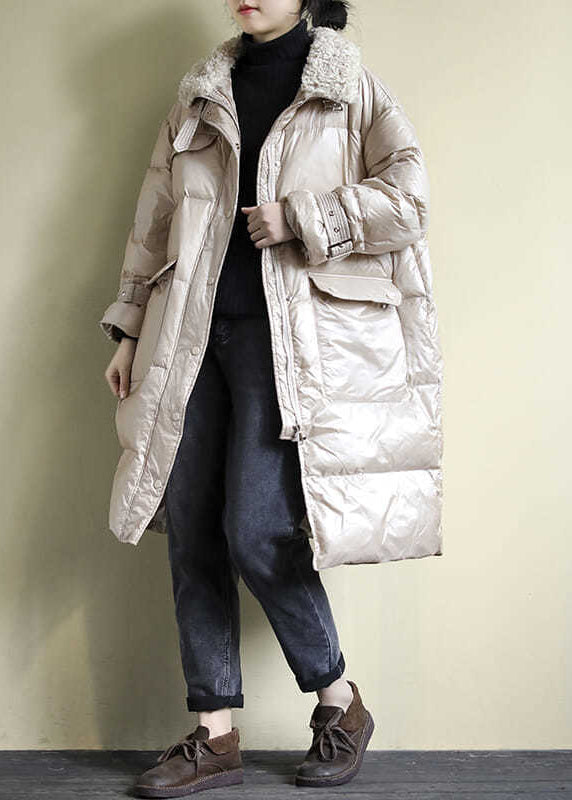 Loose Khaki Pockets Teddy Collar Fine Cotton Filled Puffers Coat Winter