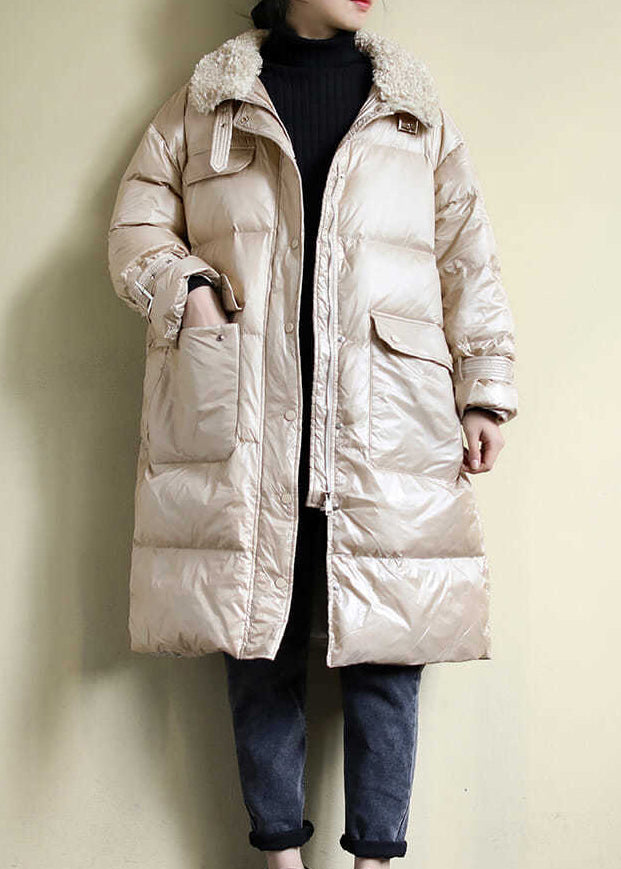 Loose Khaki Pockets Teddy Collar Fine Cotton Filled Puffers Coat Winter