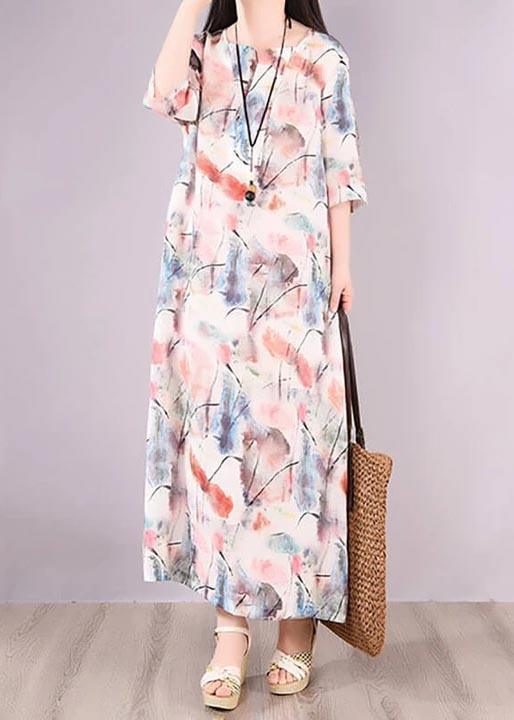 Loose Linen Clothes Women Floral Green Print Pocket Long Dress ( Limited Stock) - Omychic