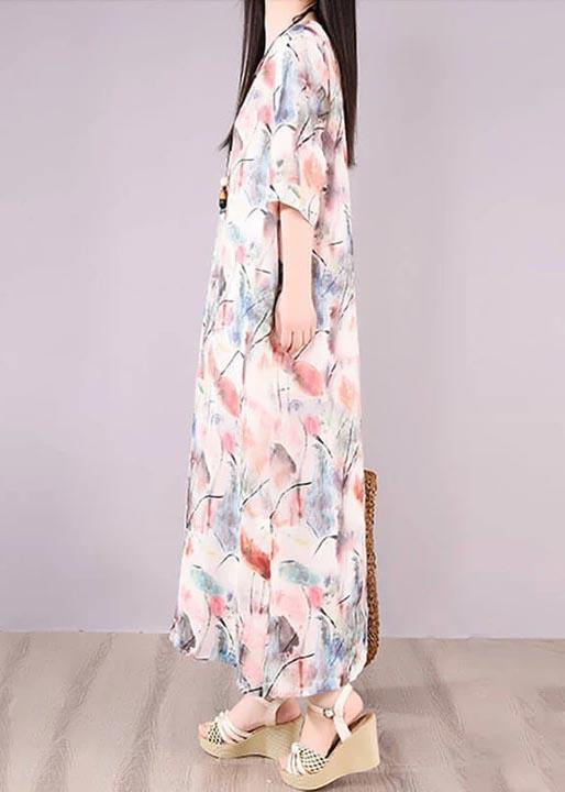 Loose Linen Clothes Women Floral Green Print Pocket Long Dress ( Limited Stock) - Omychic