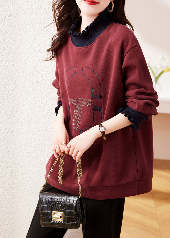 Loose Mulberry Ruffled Warm Fleece Sweatshirts Top Winter