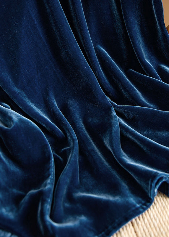 Loose Navy O Neck Asymmetrical Patchwork Silk Velour Dresses Fall