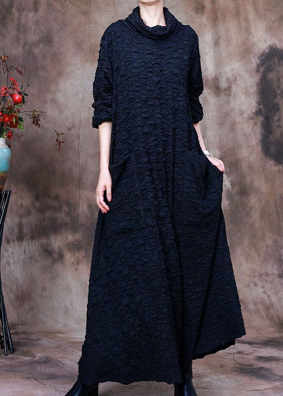 Loose Navy Turtle Neck  Maxi Dresses Spring - Omychic