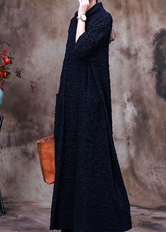 Loose Navy Turtle Neck  Maxi Dresses Spring - Omychic
