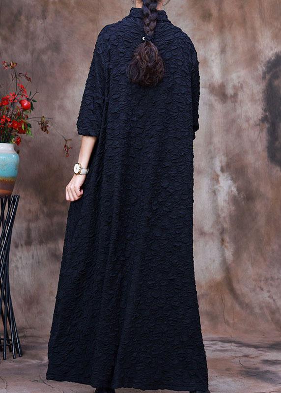 Loose Navy Turtle Neck  Maxi Dresses Spring - Omychic