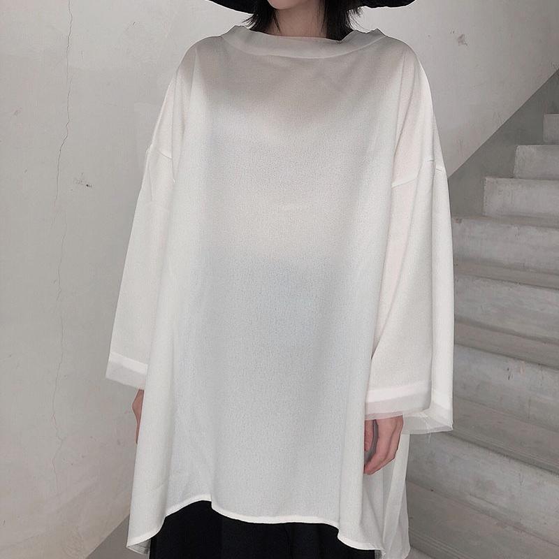 Loose O Neck Asymmetric Spring Shirts Neckline White Shirts - Omychic