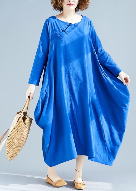 Loose O Neck Asymmetric Spring Wardrobes Fabrics Blue A Line Dress - Omychic