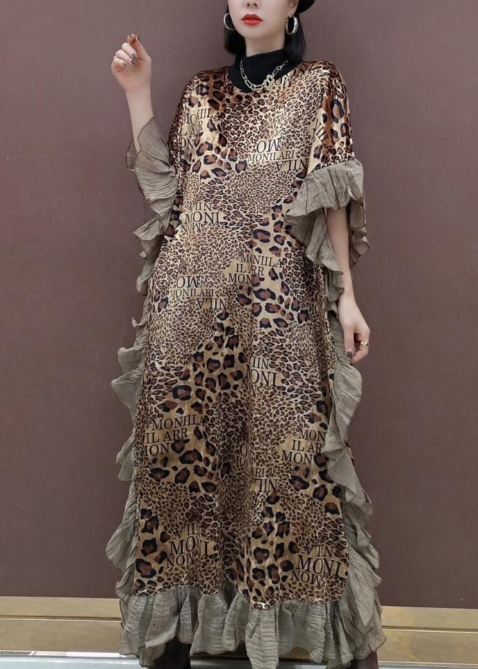 Loose O Neck Ruffles Spring Clothes Women Lnspiration Leopard Dress - Omychic