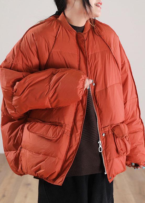 Loose Orange Zip Up Pockets Duck Down Winter Coats Winter - Omychic