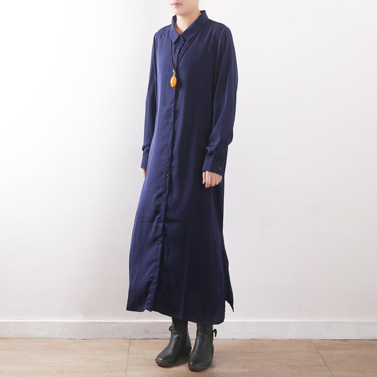 Loose POLO collar cotton quilting dresses Tutorials navy Robe Shirt Dress fall - Omychic