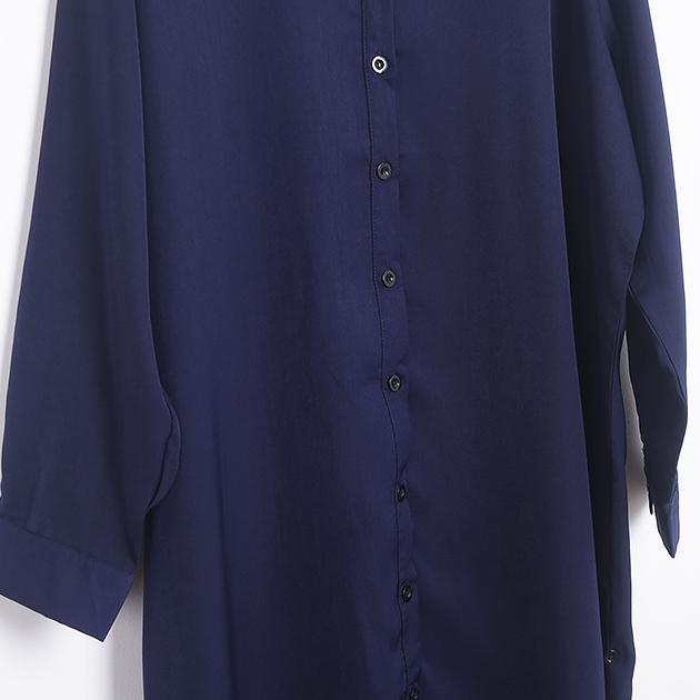 Loose POLO collar cotton quilting dresses Tutorials navy Robe Shirt Dress fall - Omychic