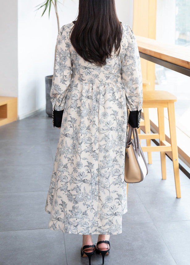 Loose Peter Pan Collar Print Patchwork Cotton Long Dresses Fall