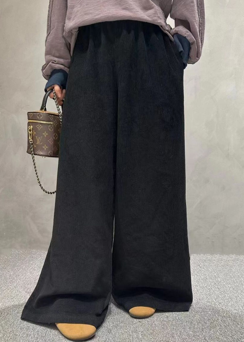 Loose Pink Pockets Elastic Waist Corduroy Wide Leg Pants Spring