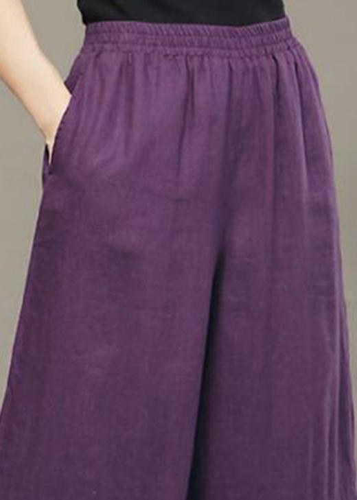 Loose Purple Pockets Embroideried Thick Wide Leg Fall Pant - Omychic