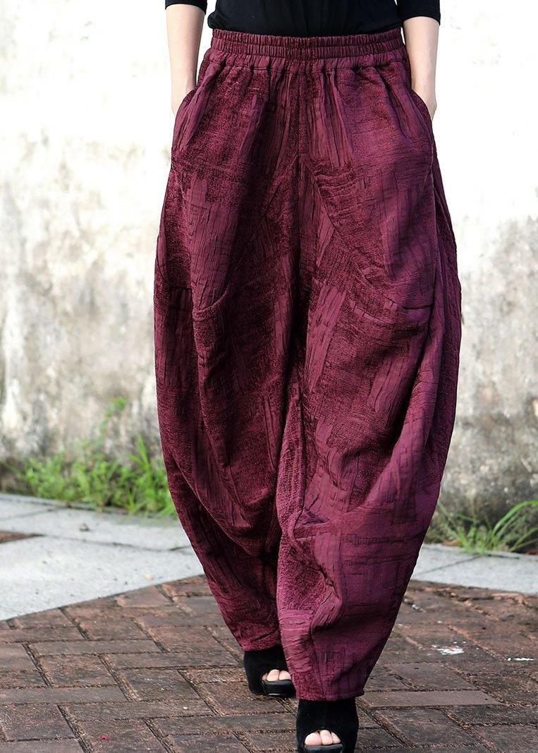 Loose Purple Pockets Jacquard Casual Winter Pants - Omychic