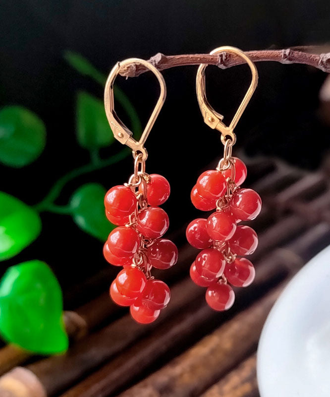 Loose Red 14K Gold Agate Drop Earrings