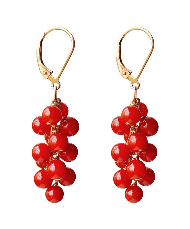 Loose Red 14K Gold Agate Drop Earrings