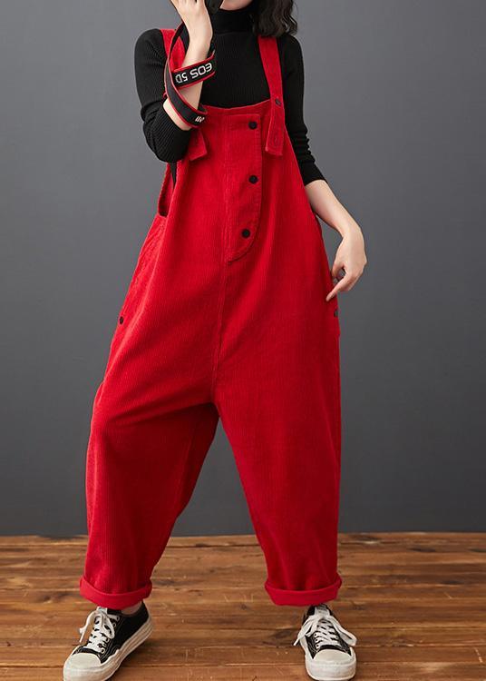 Loose Red Pants Stylish Spring Jumpsuit Pants Work Outfits Women Trousers - Omychic