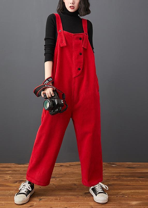 Loose Red Pants Stylish Spring Jumpsuit Pants Work Outfits Women Trousers - Omychic