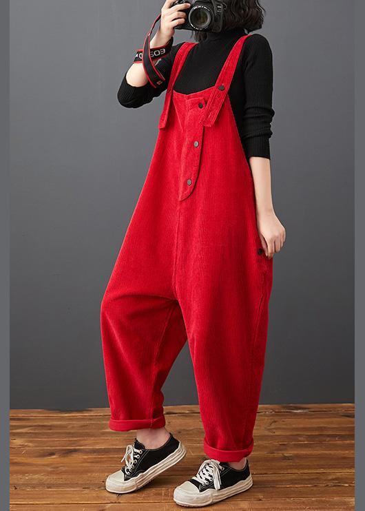Loose Red Pants Stylish Spring Jumpsuit Pants Work Outfits Women Trousers - Omychic