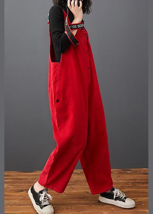 Loose Red Pants Stylish Spring Jumpsuit Pants Work Outfits Women Trousers - Omychic