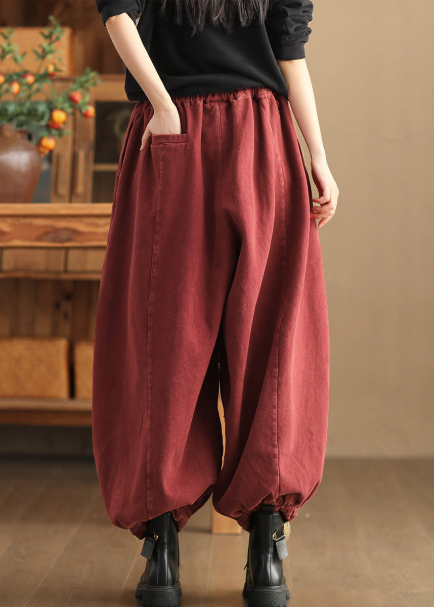 Loose Red Pockets High Waist Fleece Pants Pants Spring