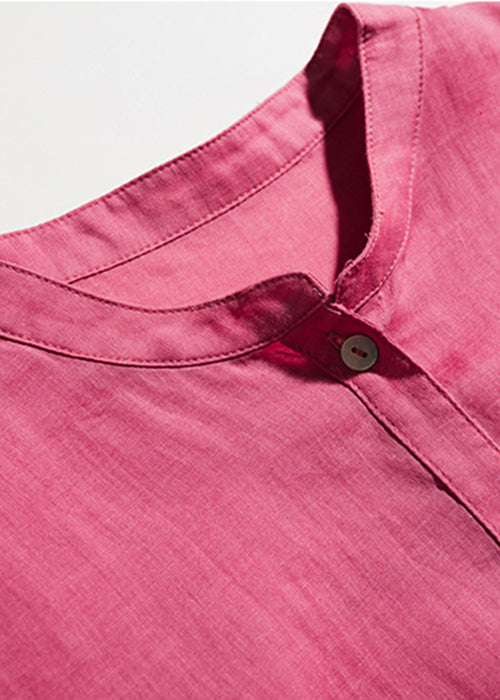 Loose Rose Button Side Open Linen Shirt Spring