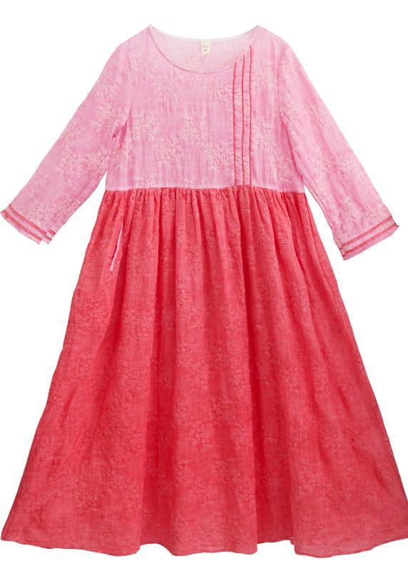 Loose Rose Embroidery Clothes O Neck Patchwork Kaftan Summer Dress - Omychic