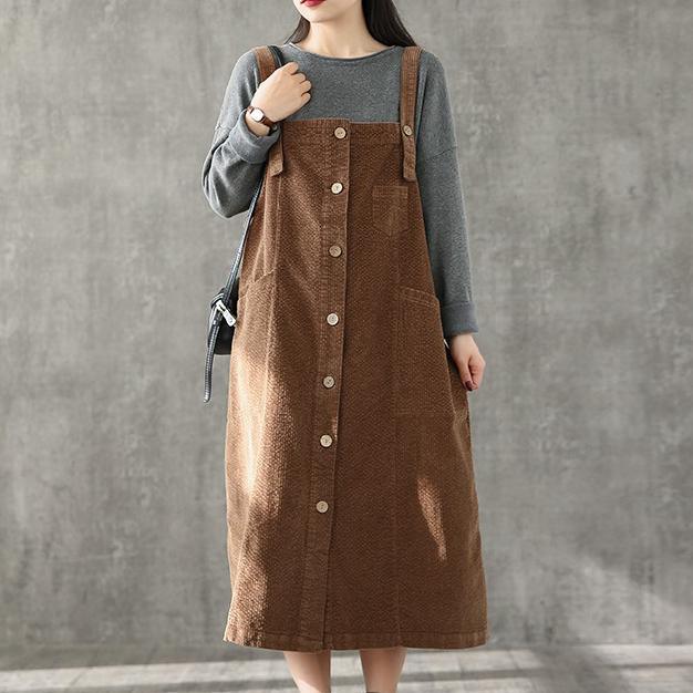 Loose Spaghetti Strap pockets Robes Inspiration chocolate Dress - Omychic