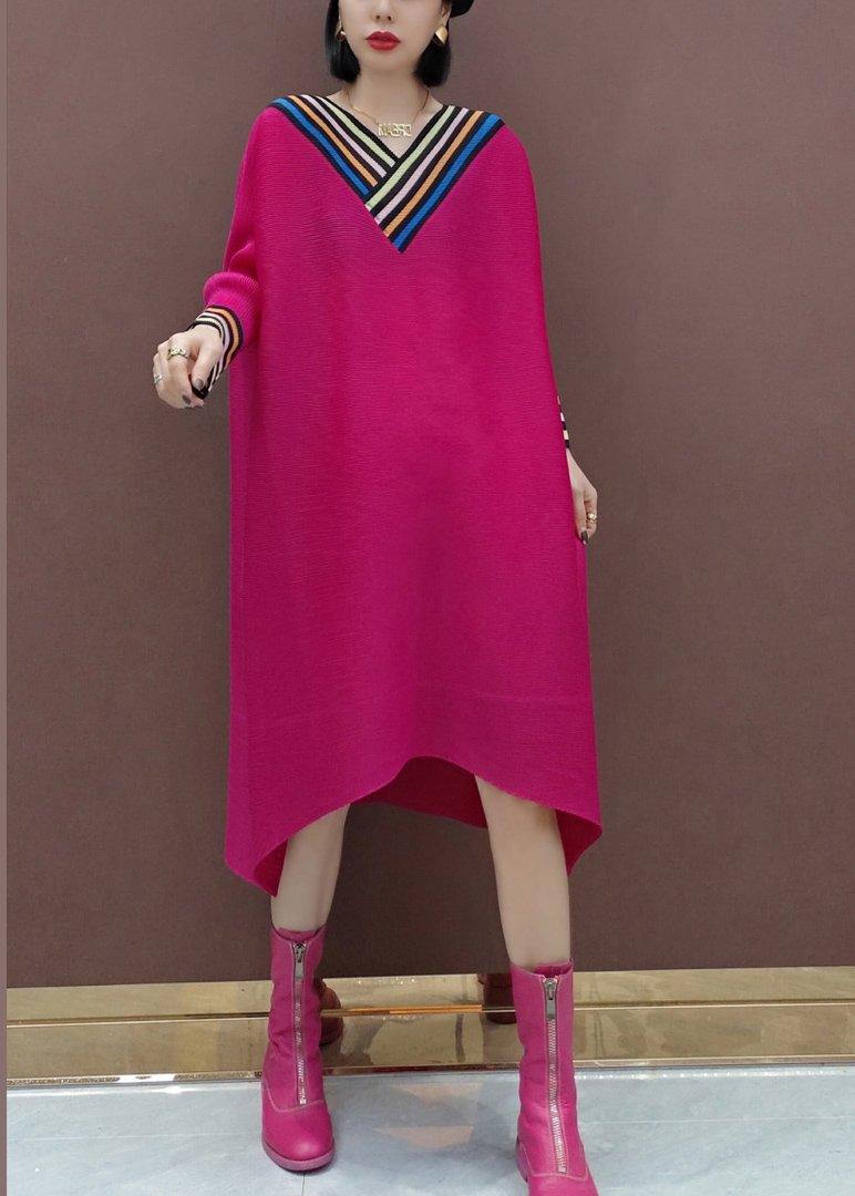 Loose V Neck Asymmetric Spring Clothes Photography Red Art Dresses - Omychic