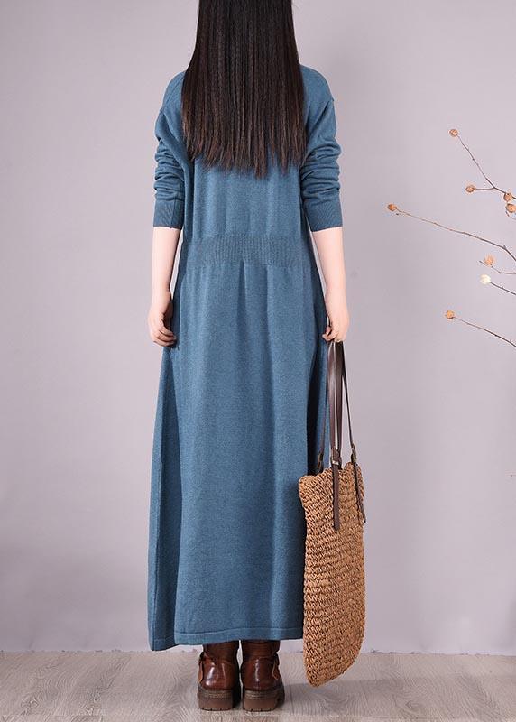 Loose V Neck Asymmetric Spring Quilting Clothes Work Blue Robes Dresses - Omychic