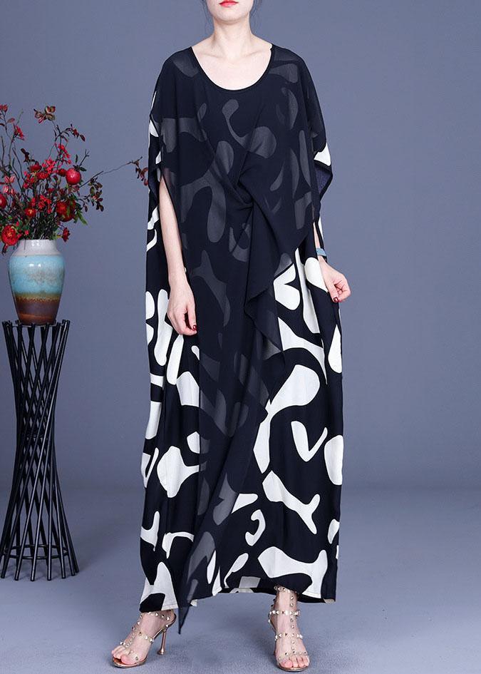 Loose White Elegant Print Patchwork Summer Silk Long Dresses - Omychic